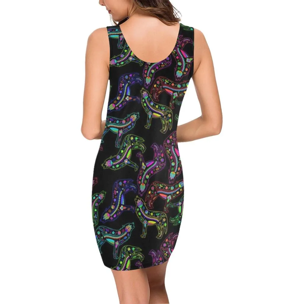 Neon Floral Wolves Medea Vest Dress