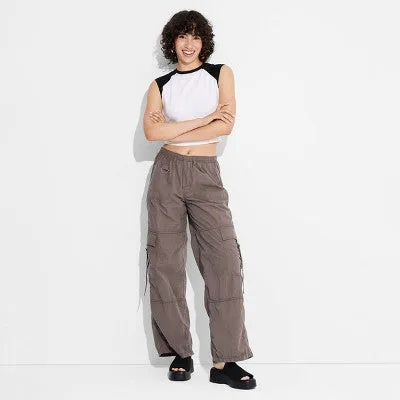 New - Wild Fable Women's Plus Mid Rise Wide Leg Relaxed Full Cargo Pants Lightweight