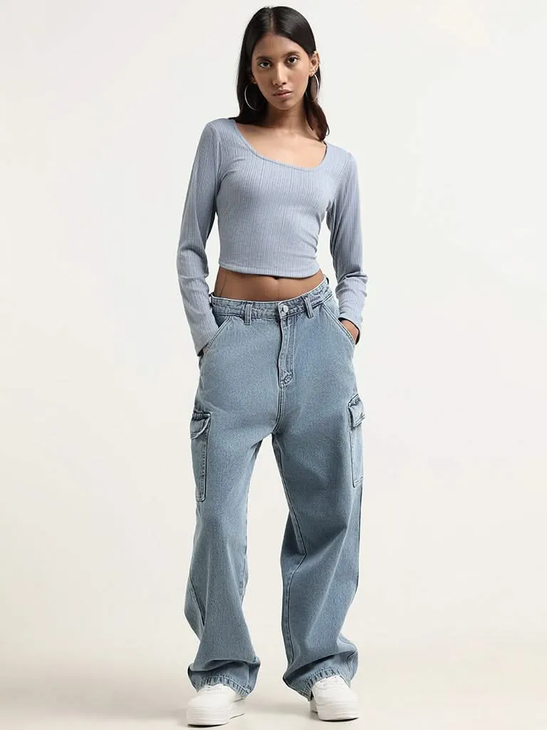 Nuon Light Blue Mid-Rise Cargo  Relaxed Fit Jeans