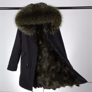 Olive Green Fur Black Parka