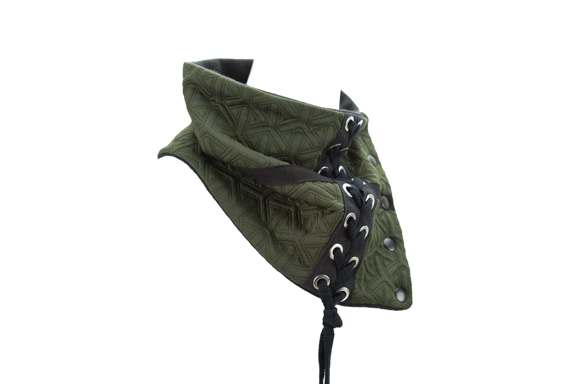 Olive Green Quilted Snap Scarflette Cowl with Grommet Tape