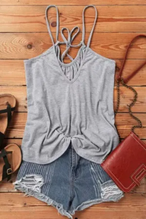 Open Back CrissCross 
Ruffled Camisole  Gray