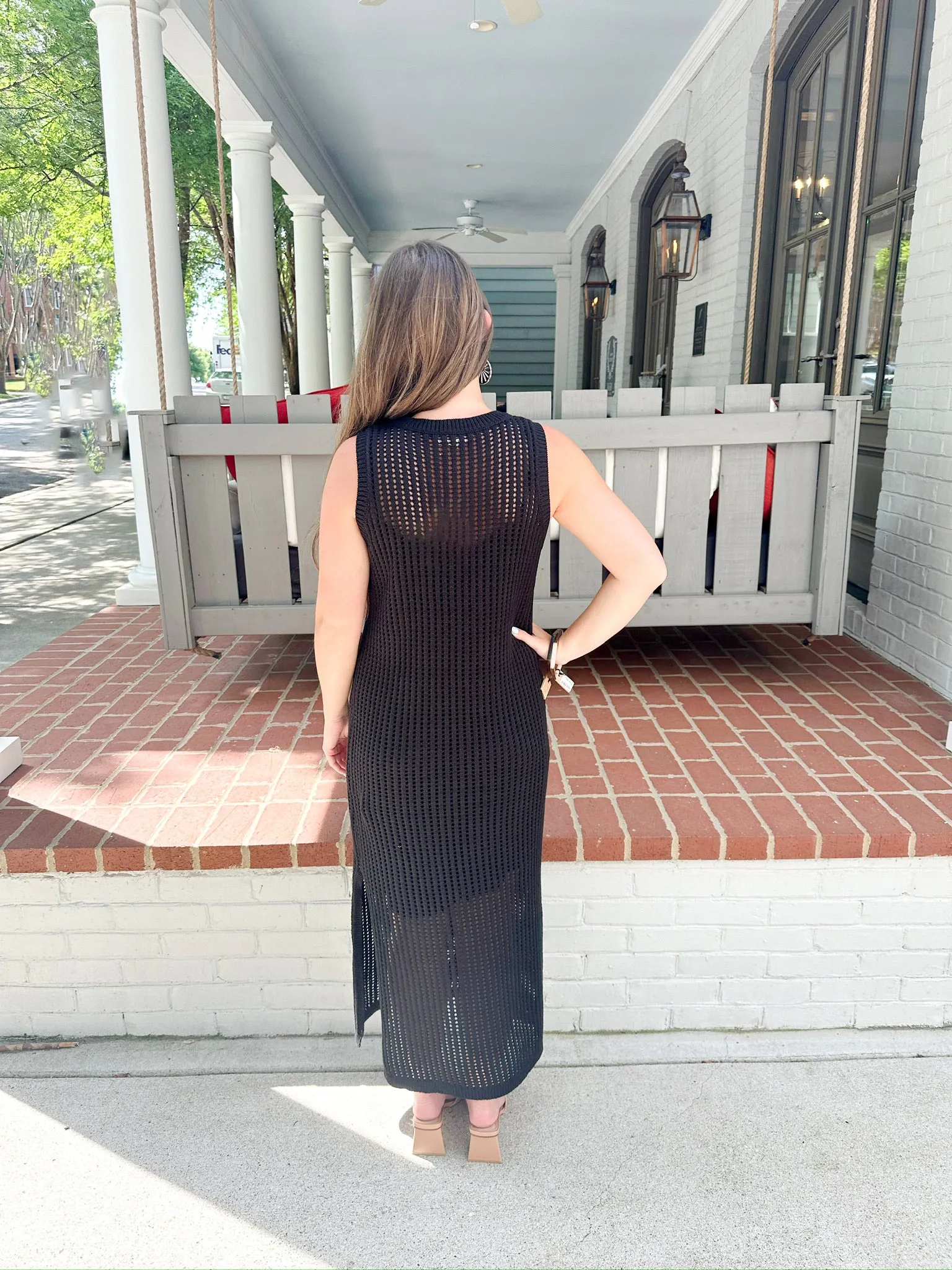 Open Knit Midi Dress