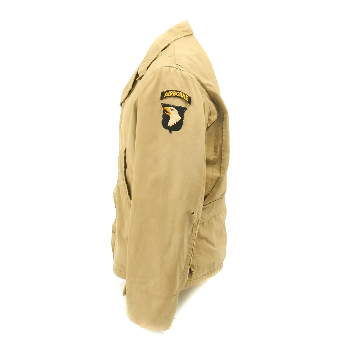 Original U.S. WWII 101st Airborne Division M-1941 Field Jacket with D-Day Invasion Flag Patch