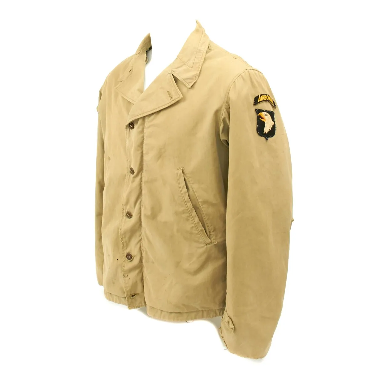 Original U.S. WWII 101st Airborne Division M-1941 Field Jacket with D-Day Invasion Flag Patch