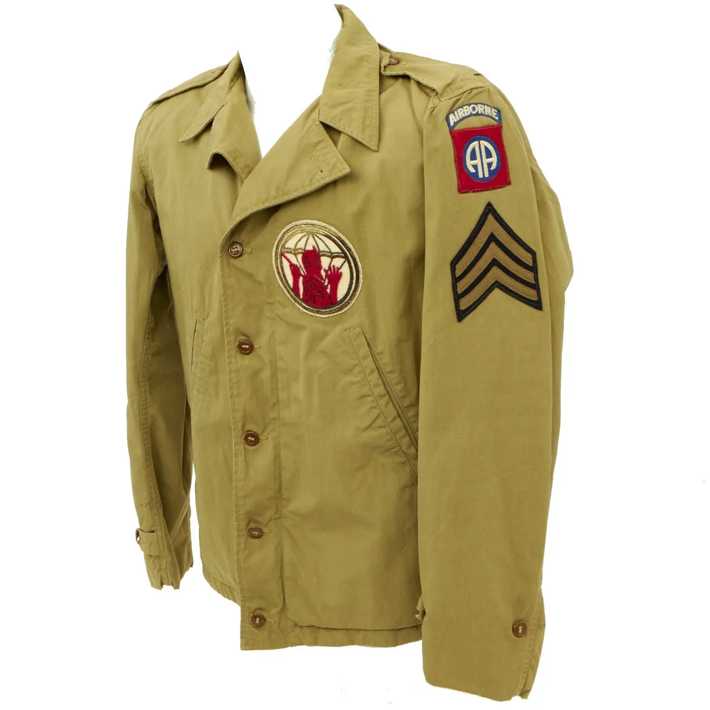 Original U.S. WWII 82nd Airborne M41 Field Jacket with Replicated Bullion 504th Parachute Infantry Regiment Pocket Patch