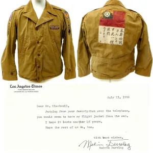 Original U.S. WWII Famous Sports Writer Mel Durslag M41 Flight Jacket with Blood Chits