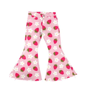 P0396 pre-order baby girl clothes strawberry print bell bottom jeans