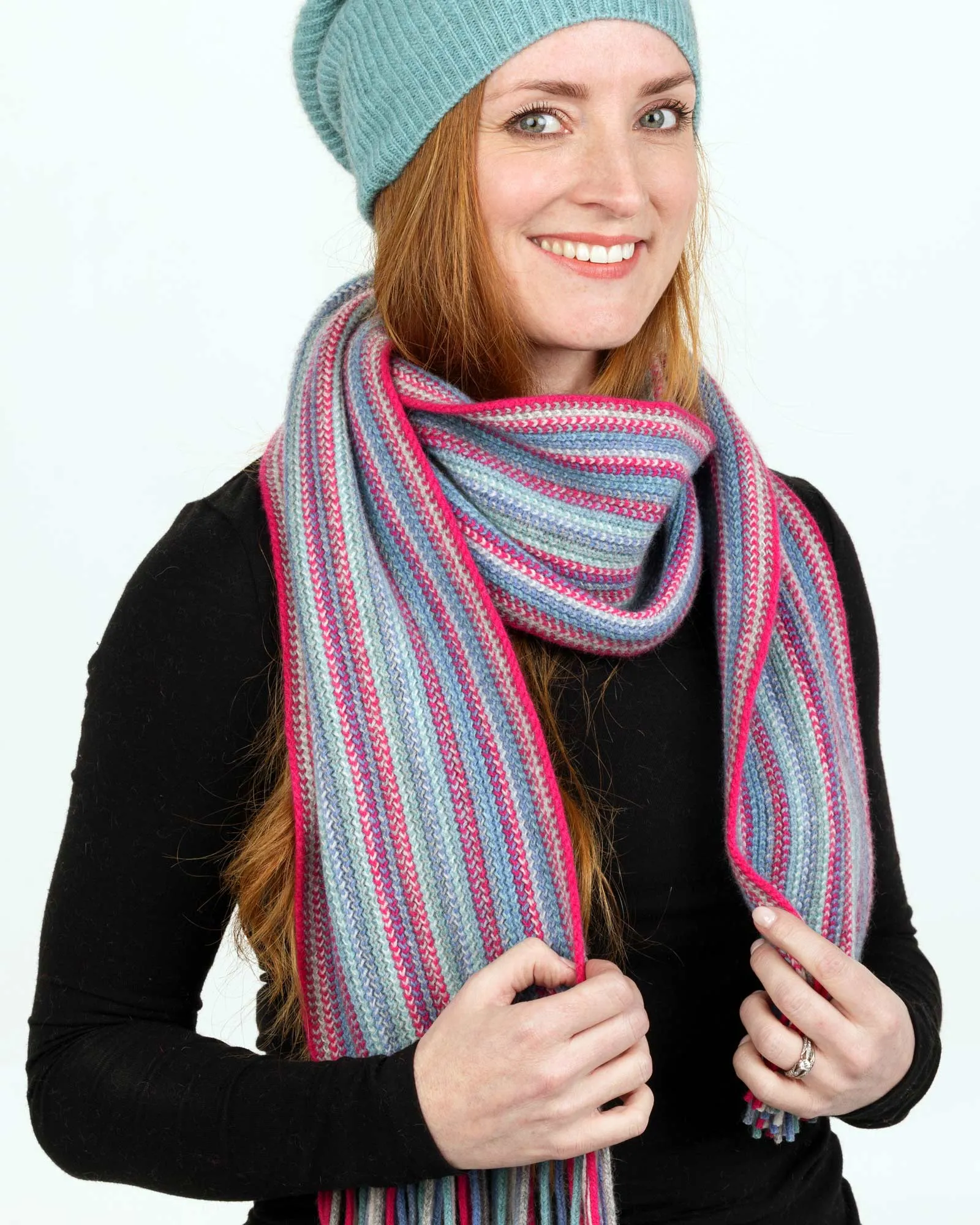 Peony (Pink-Blue) Multi Stripe Scarf - NX378