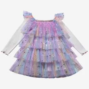 Petite Hailey Ombre Layered Tutu L/S Dress - Purple