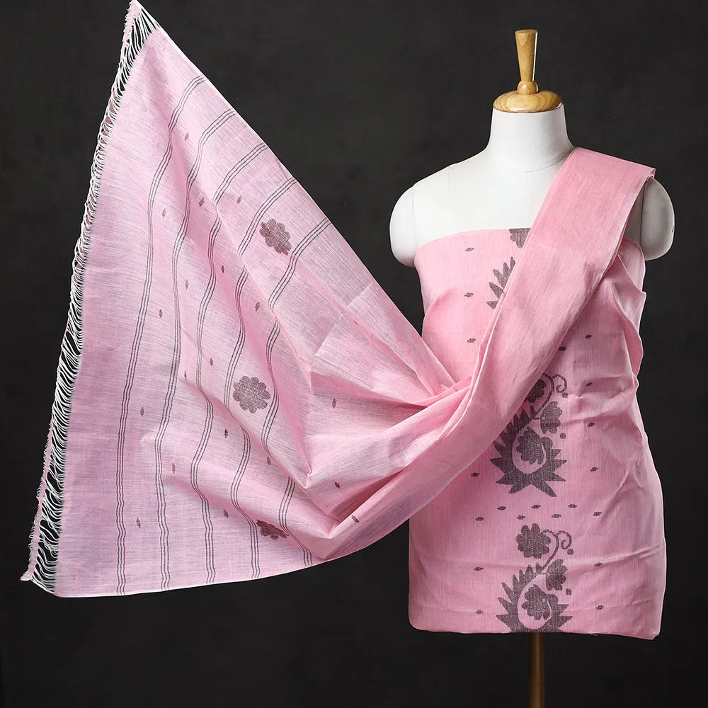 Pink - 3pc Handloom Cotton Manipuri Dress Material 02