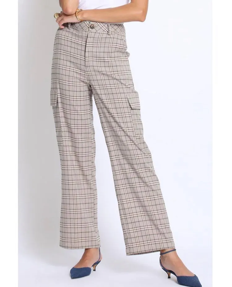 PLAID PANTS WITH CARGO SIDE POCKETS