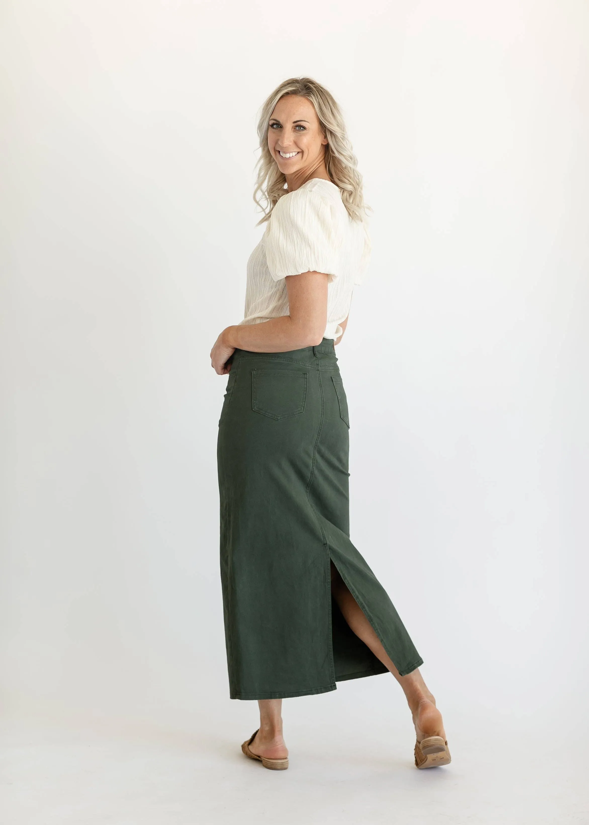 Plus Stella Olive Branch Denim Maxi Skirt