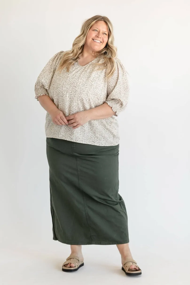 Plus Stella Olive Branch Denim Maxi Skirt