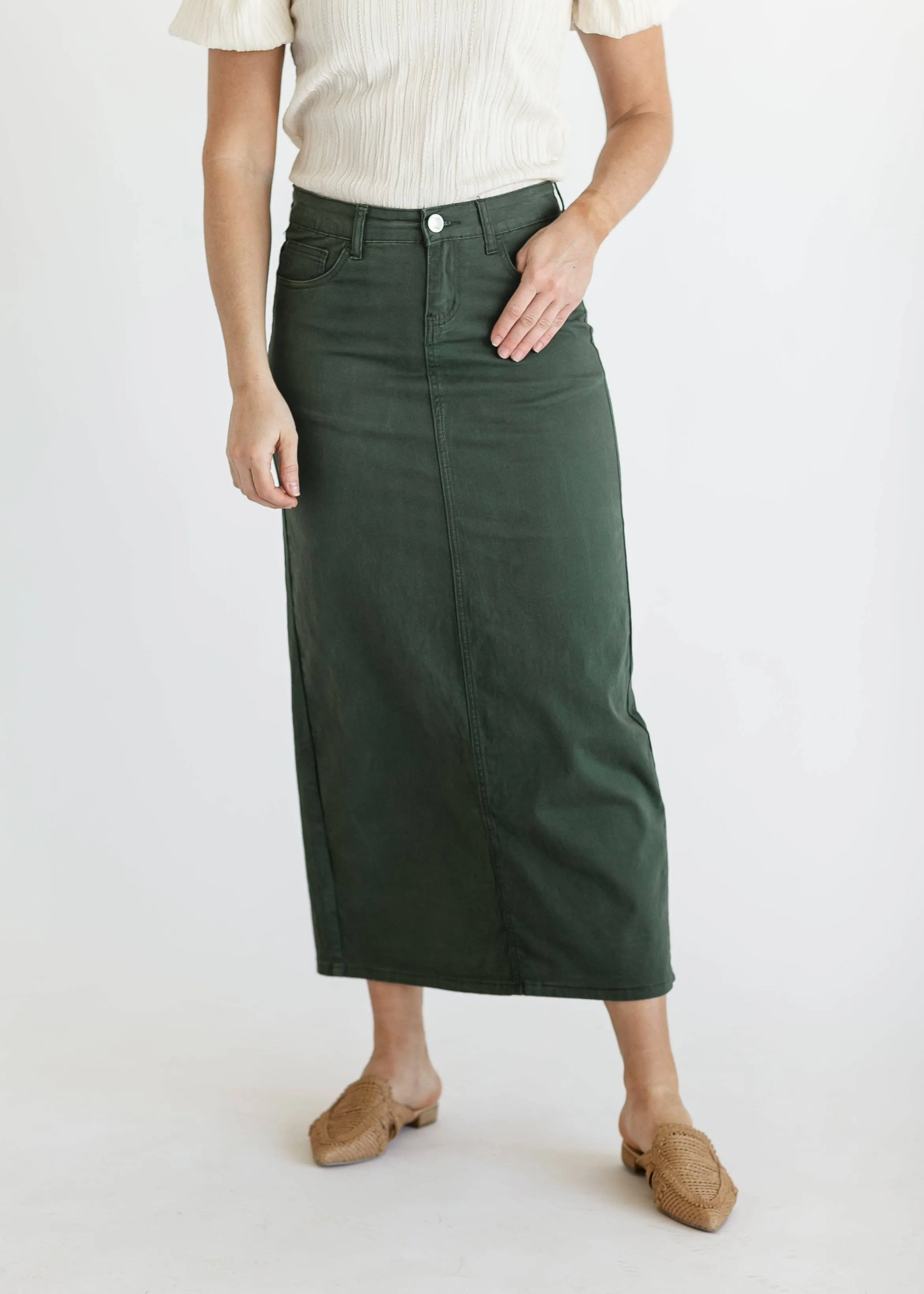 Plus Stella Olive Branch Denim Maxi Skirt