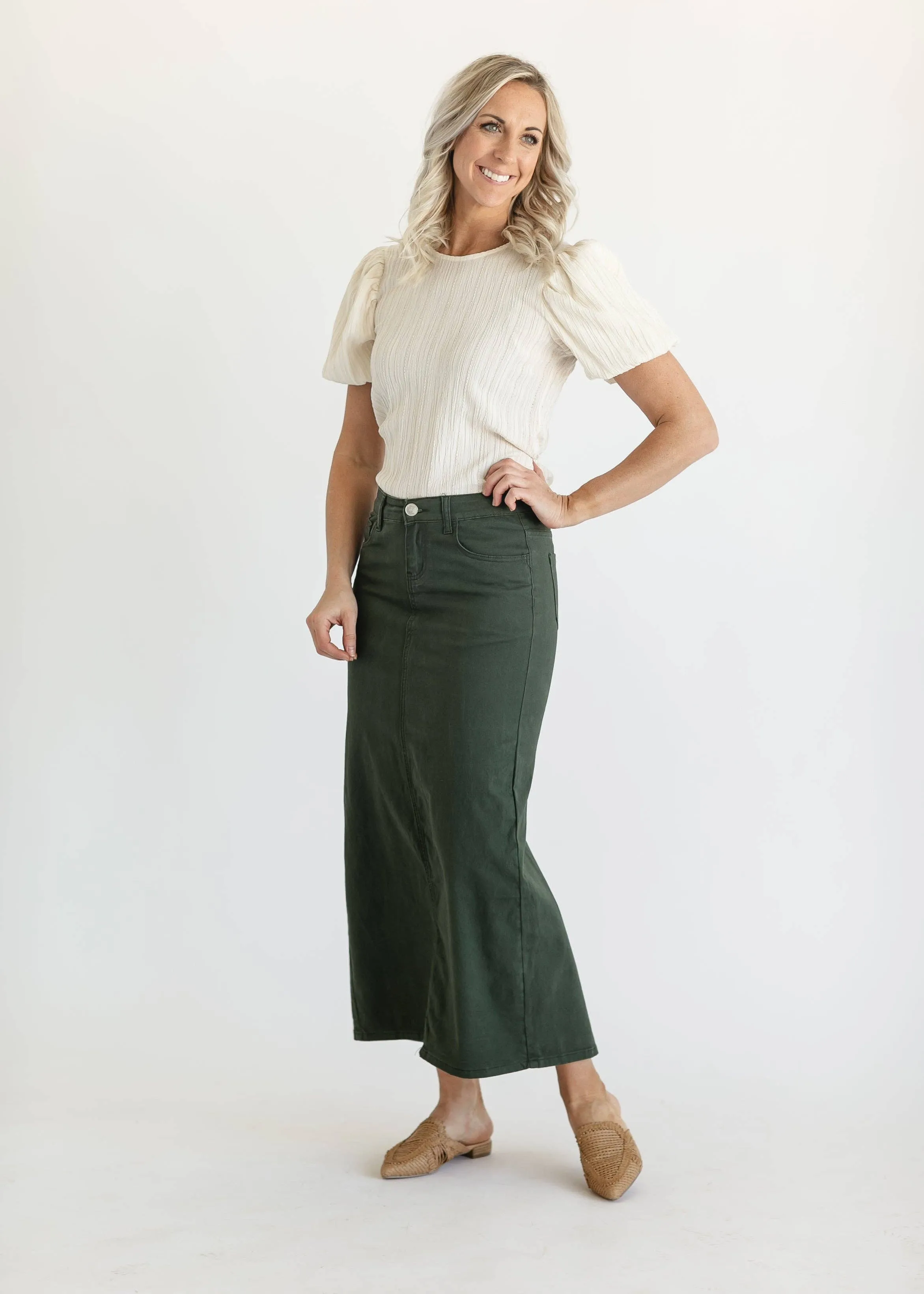 Plus Stella Olive Branch Denim Maxi Skirt