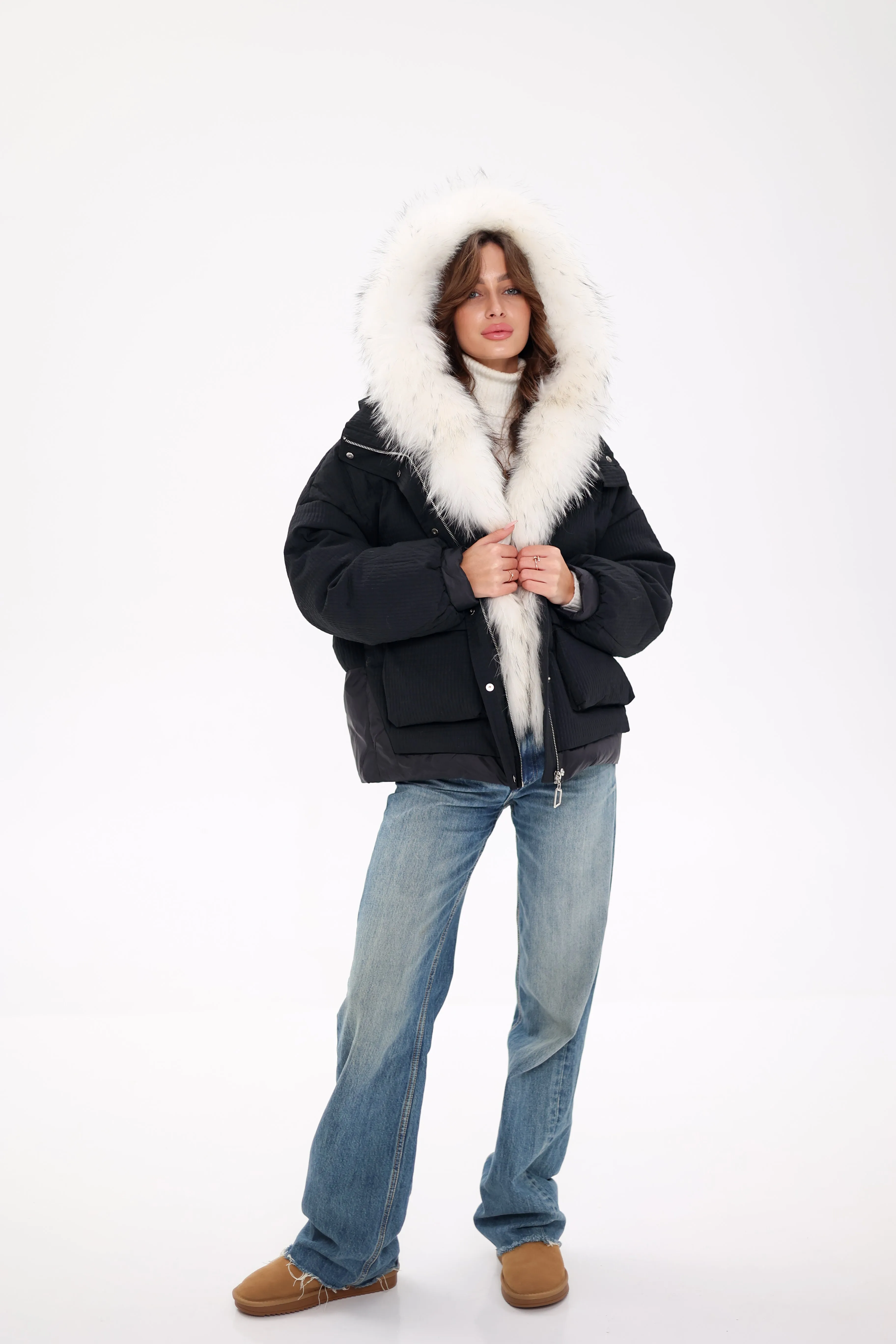 Pre-Order. Ships November 20. Genuine Fox Fur Cropped Down Fill Parka