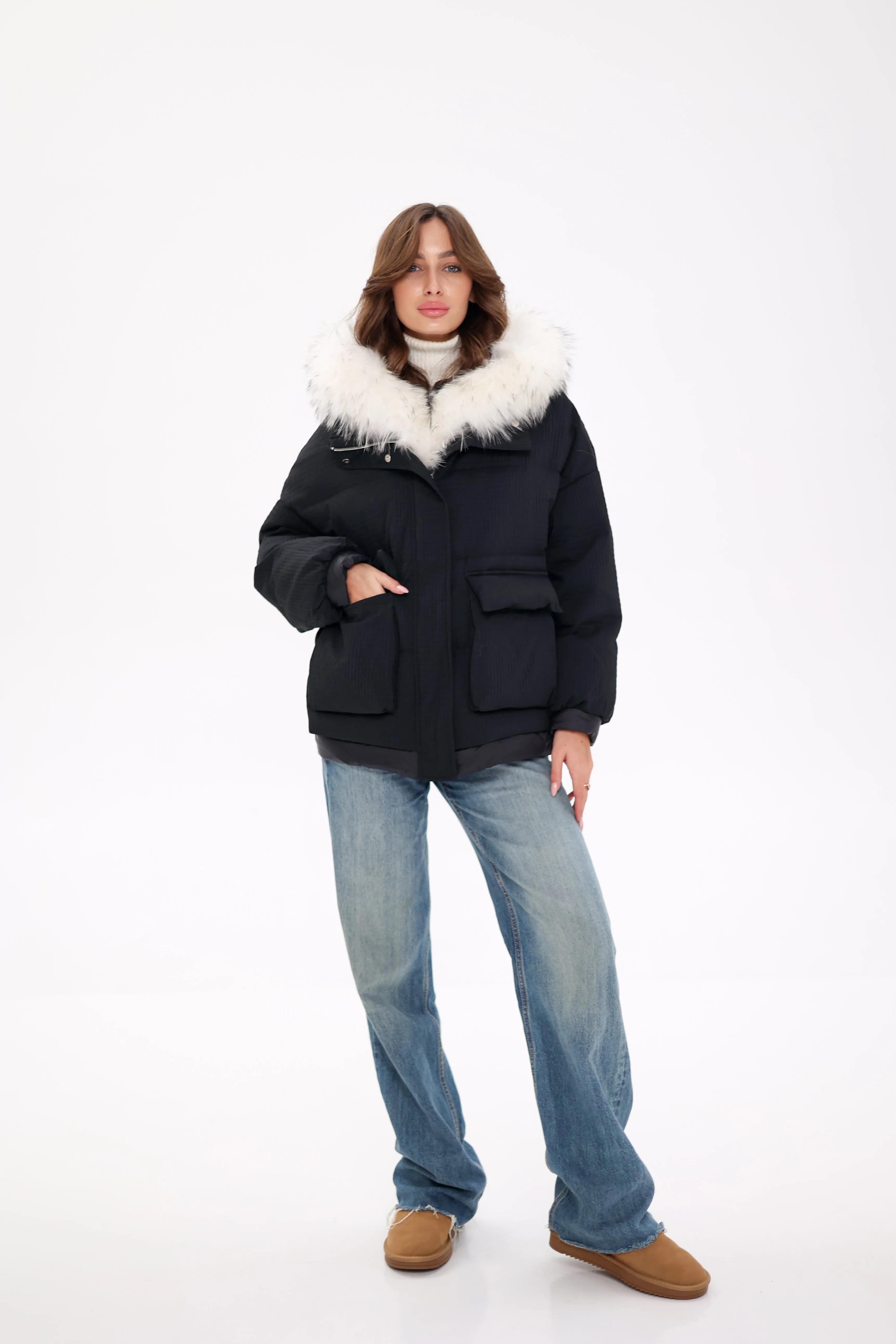 Pre-Order. Ships November 20. Genuine Fox Fur Cropped Down Fill Parka