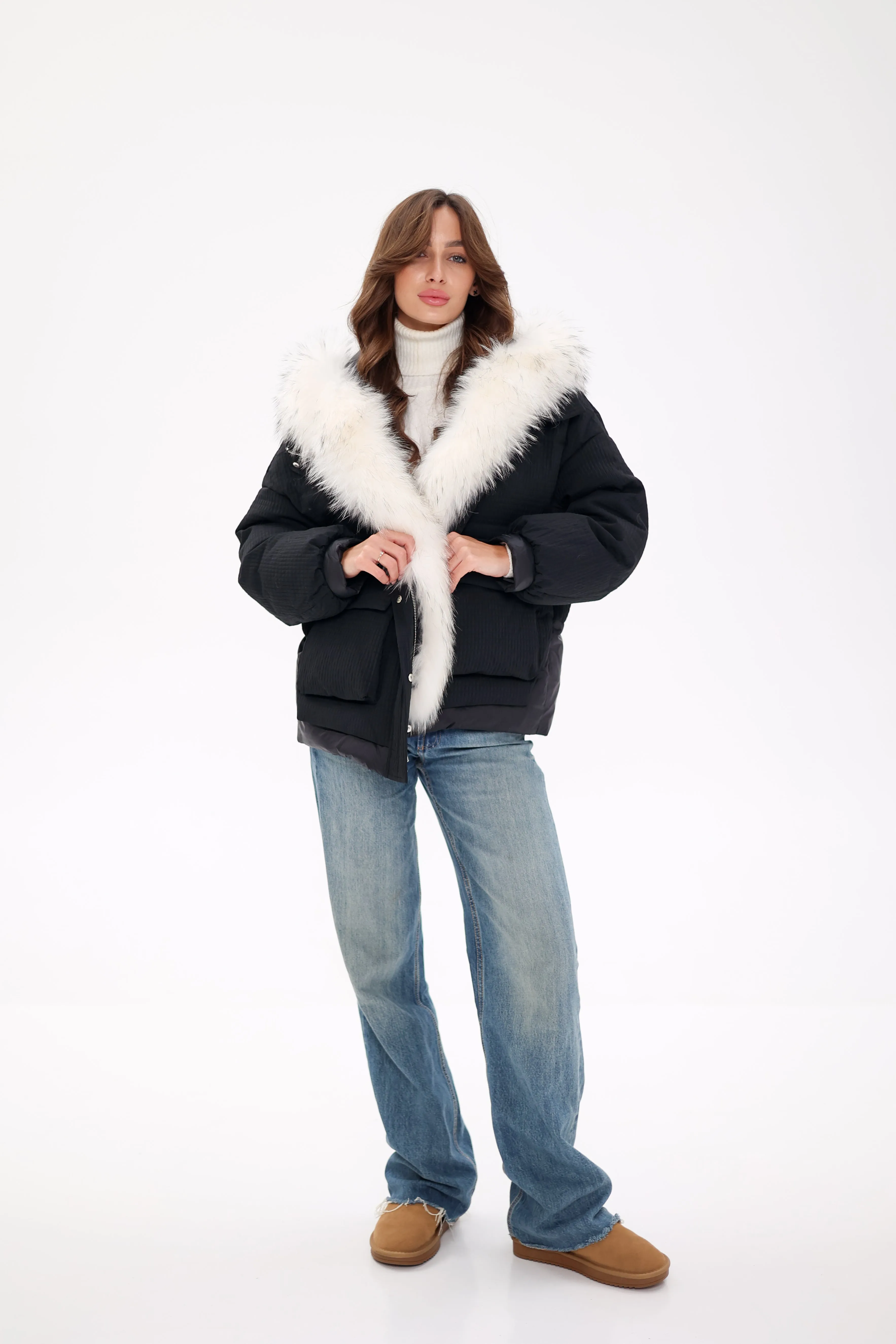 Pre-Order. Ships November 20. Genuine Fox Fur Cropped Down Fill Parka