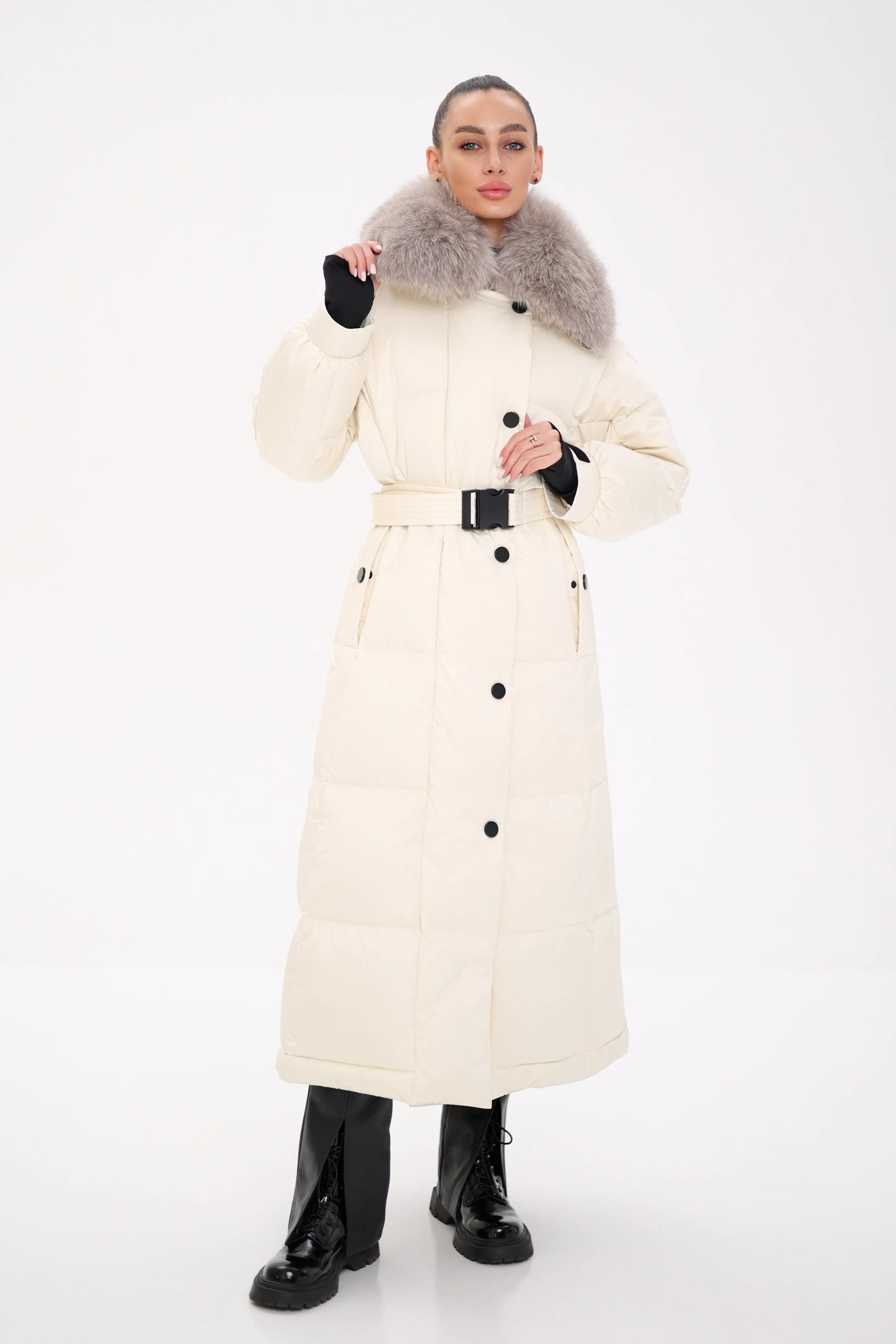 Pre-order. Ships November 20. Genuine Polar Fox Fur Trim Down Fill Coat