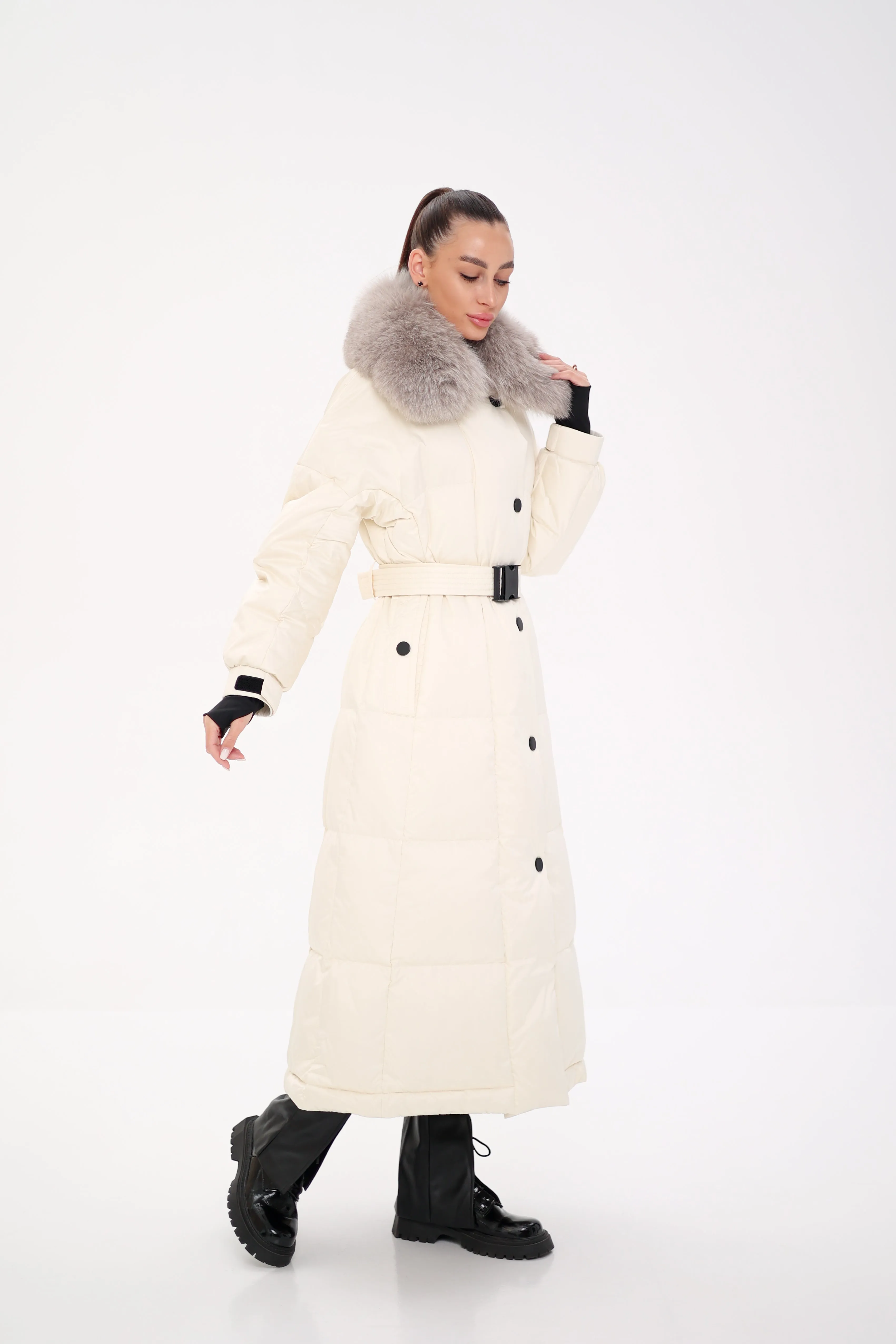 Pre-order. Ships November 20. Genuine Polar Fox Fur Trim Down Fill Coat