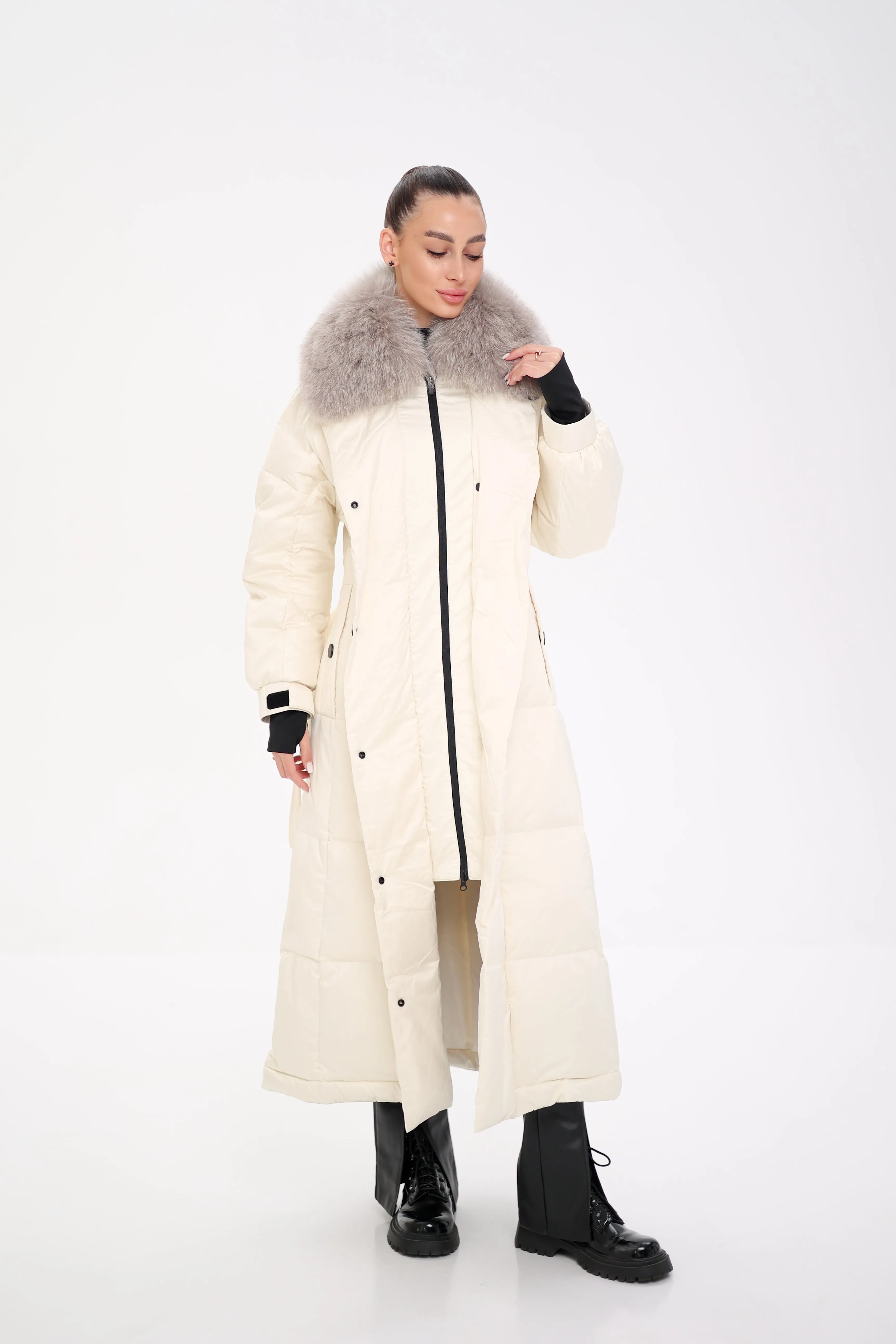 Pre-order. Ships November 20. Genuine Polar Fox Fur Trim Down Fill Coat