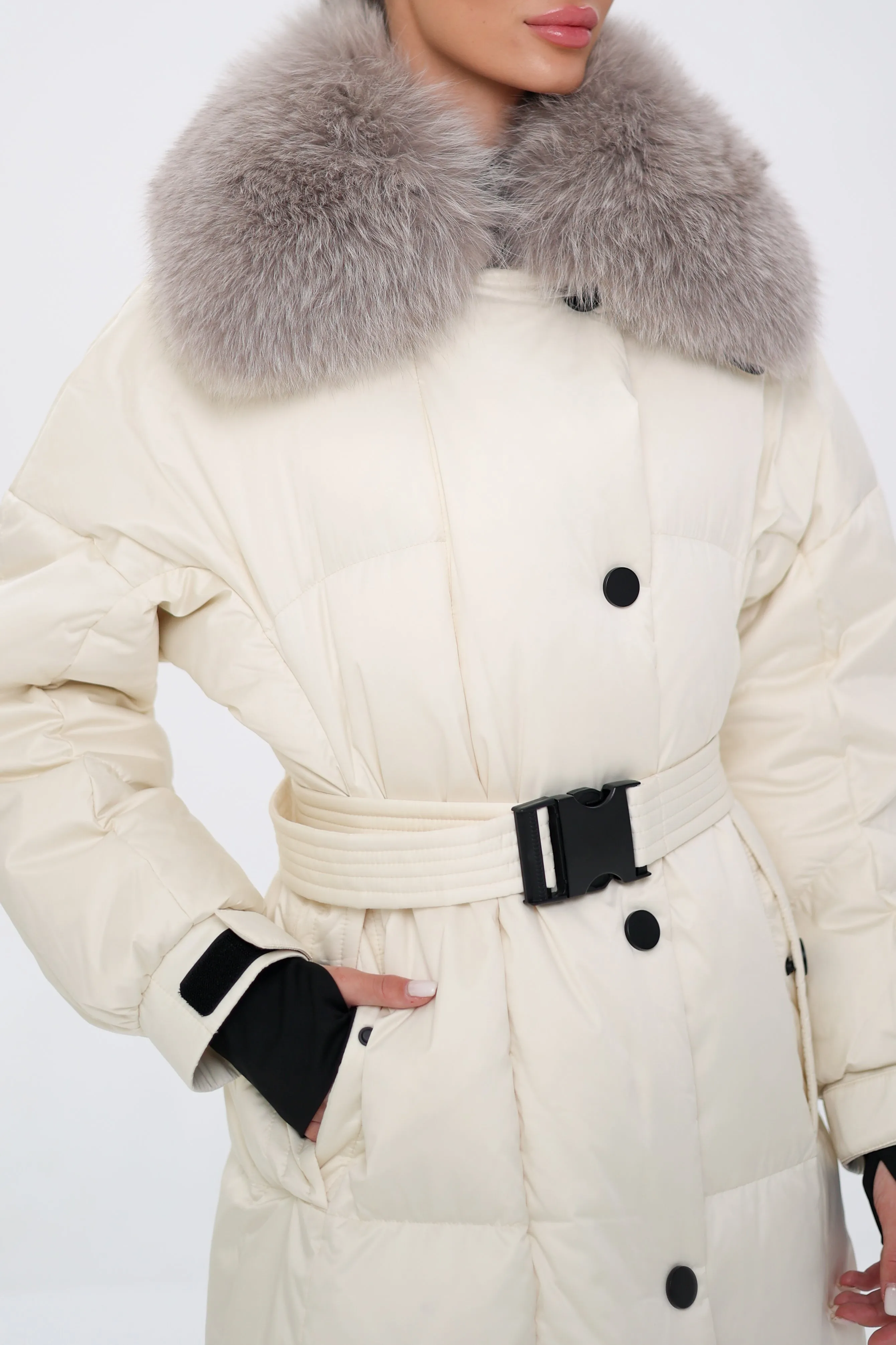 Pre-order. Ships November 20. Genuine Polar Fox Fur Trim Down Fill Coat