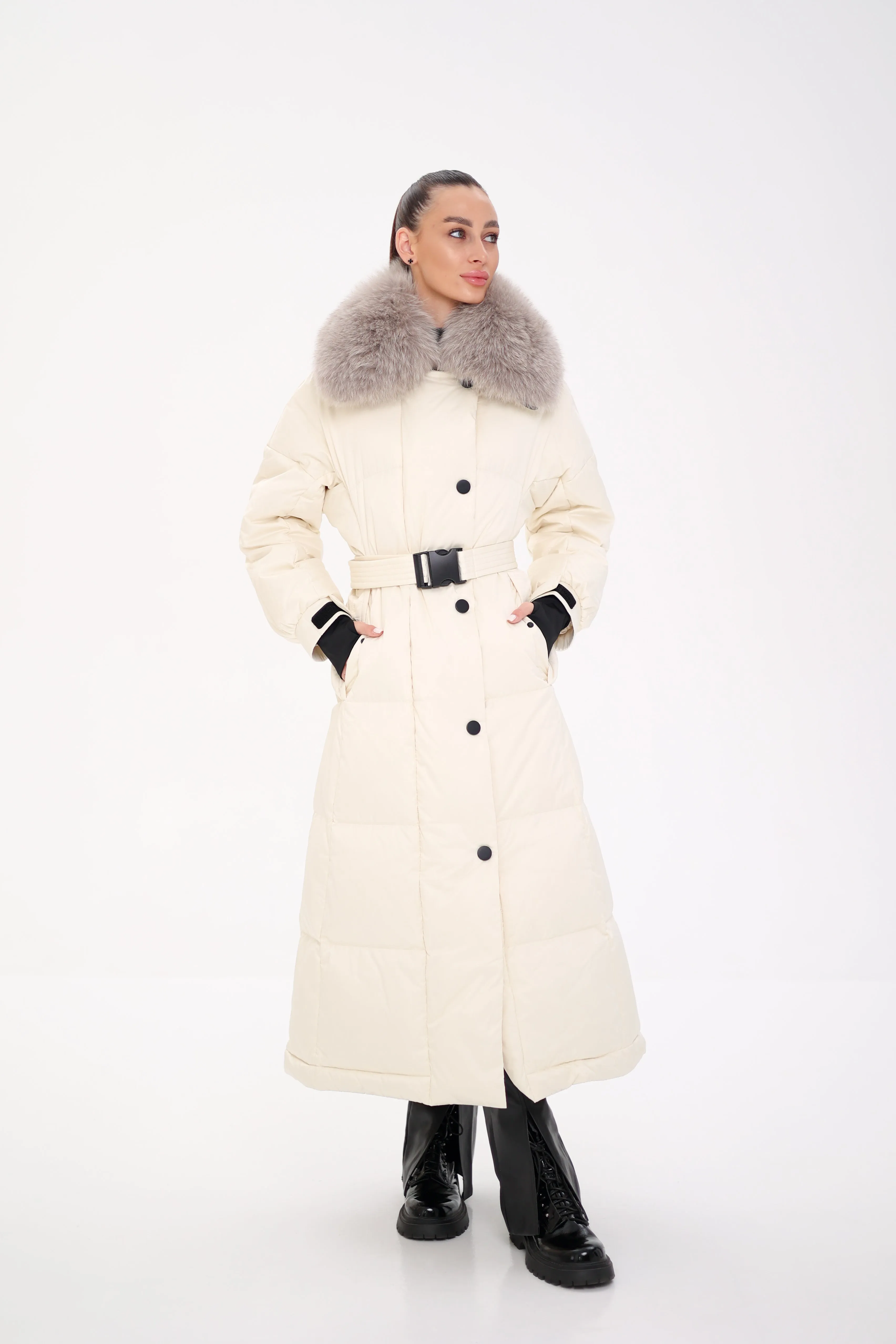 Pre-order. Ships November 20. Genuine Polar Fox Fur Trim Down Fill Coat