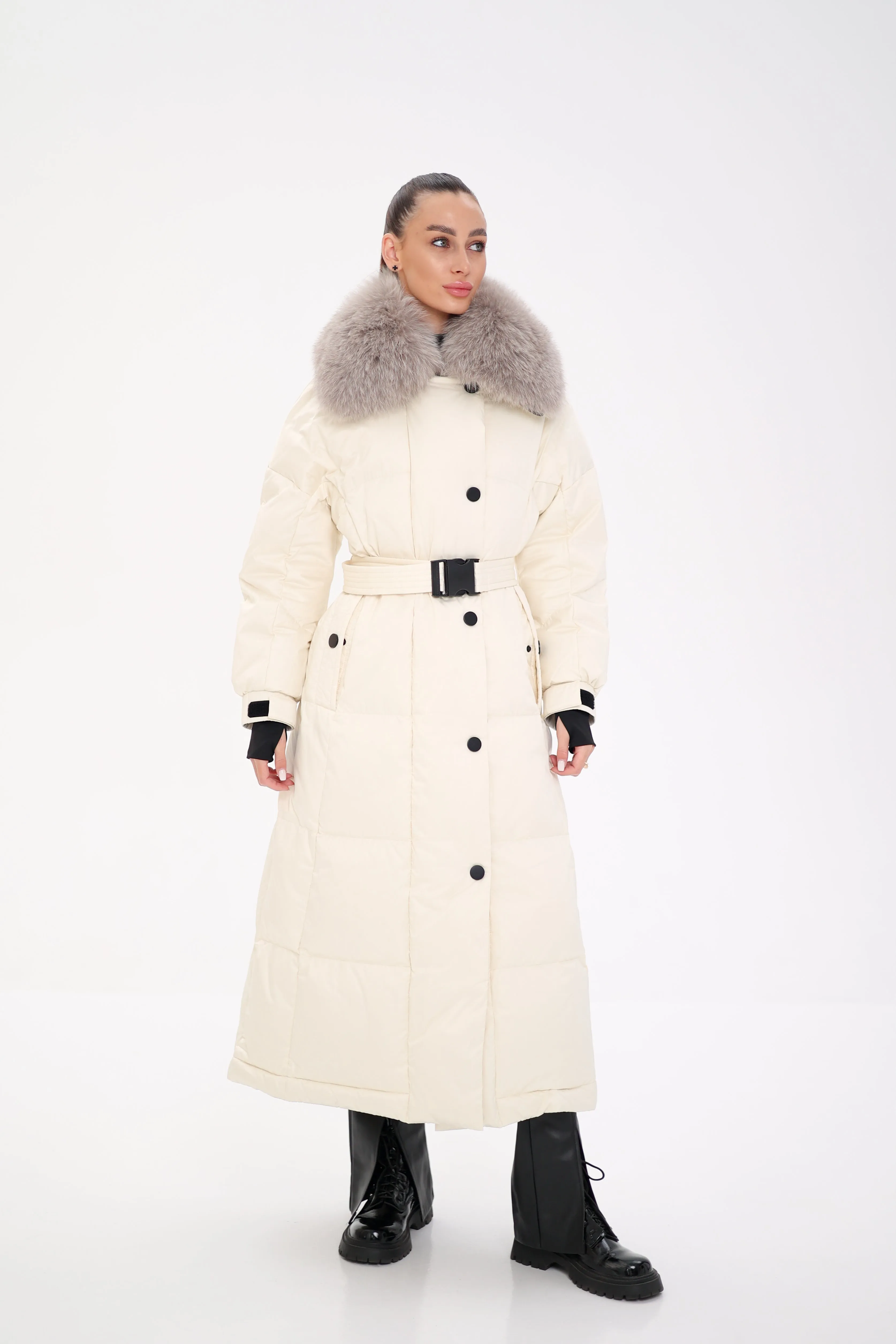 Pre-order. Ships November 20. Genuine Polar Fox Fur Trim Down Fill Coat