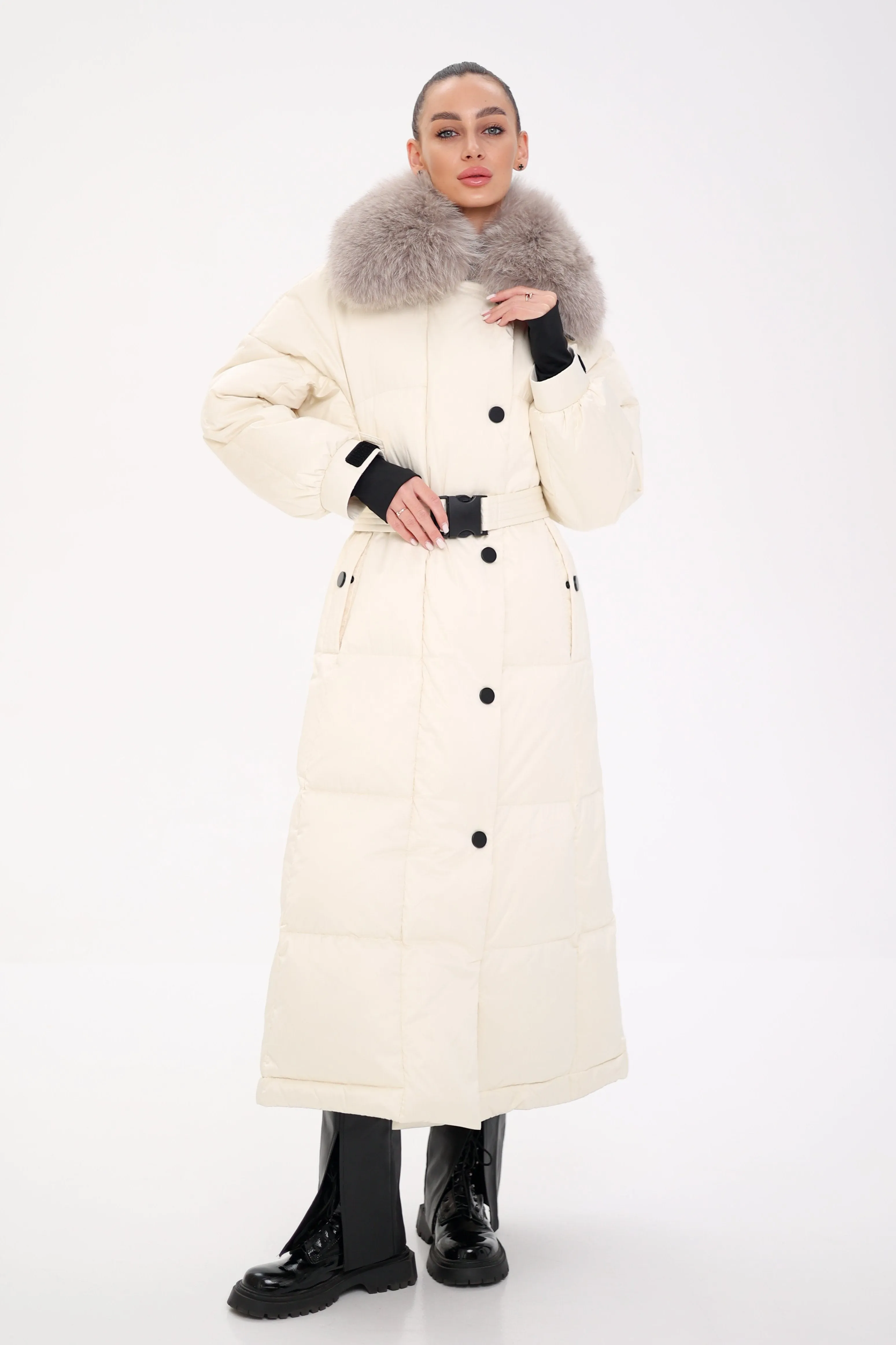 Pre-order. Ships November 20. Genuine Polar Fox Fur Trim Down Fill Coat