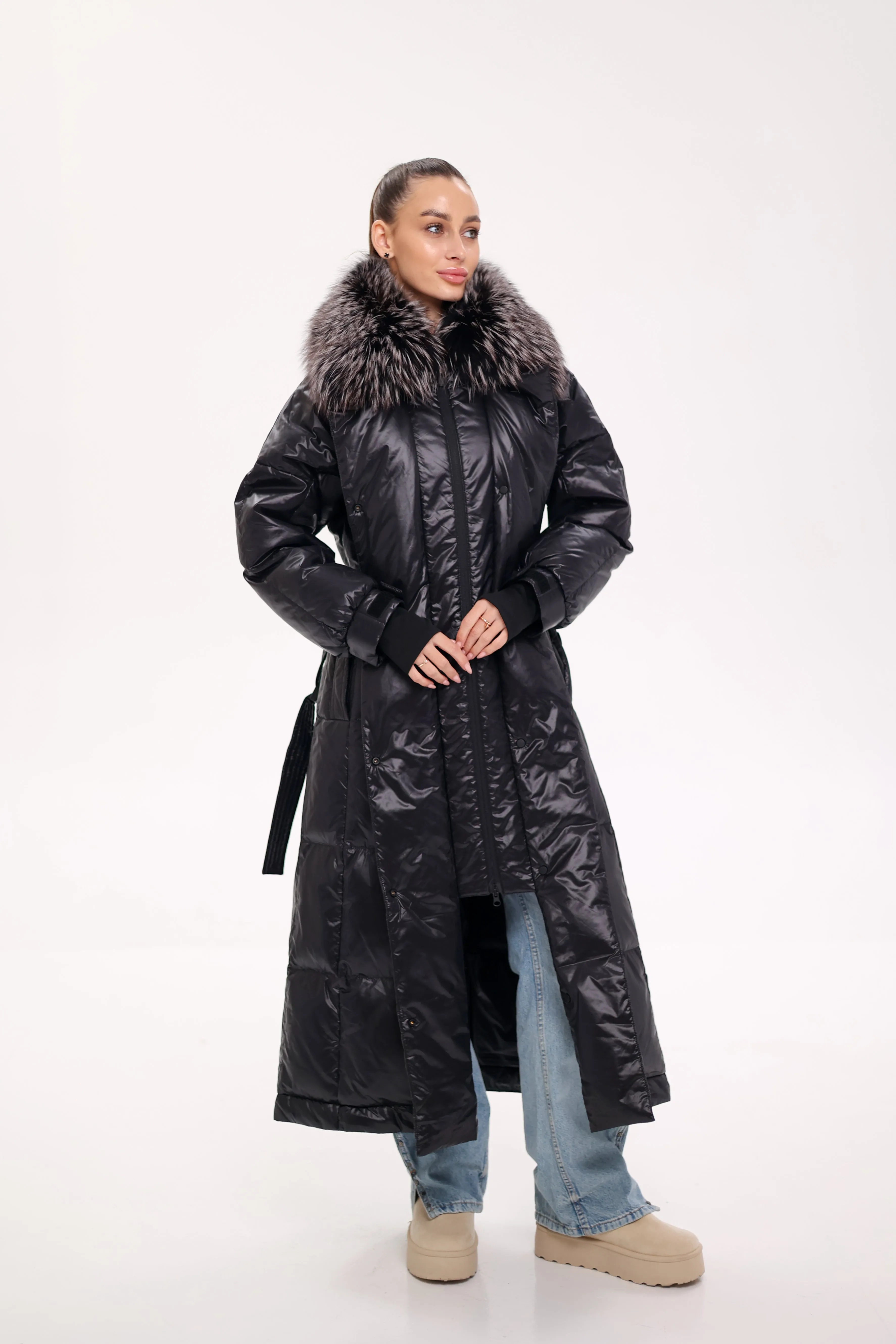 Pre-order. Ships November 20. Genuine Silver Fox Fur Trim Down Fill Coat