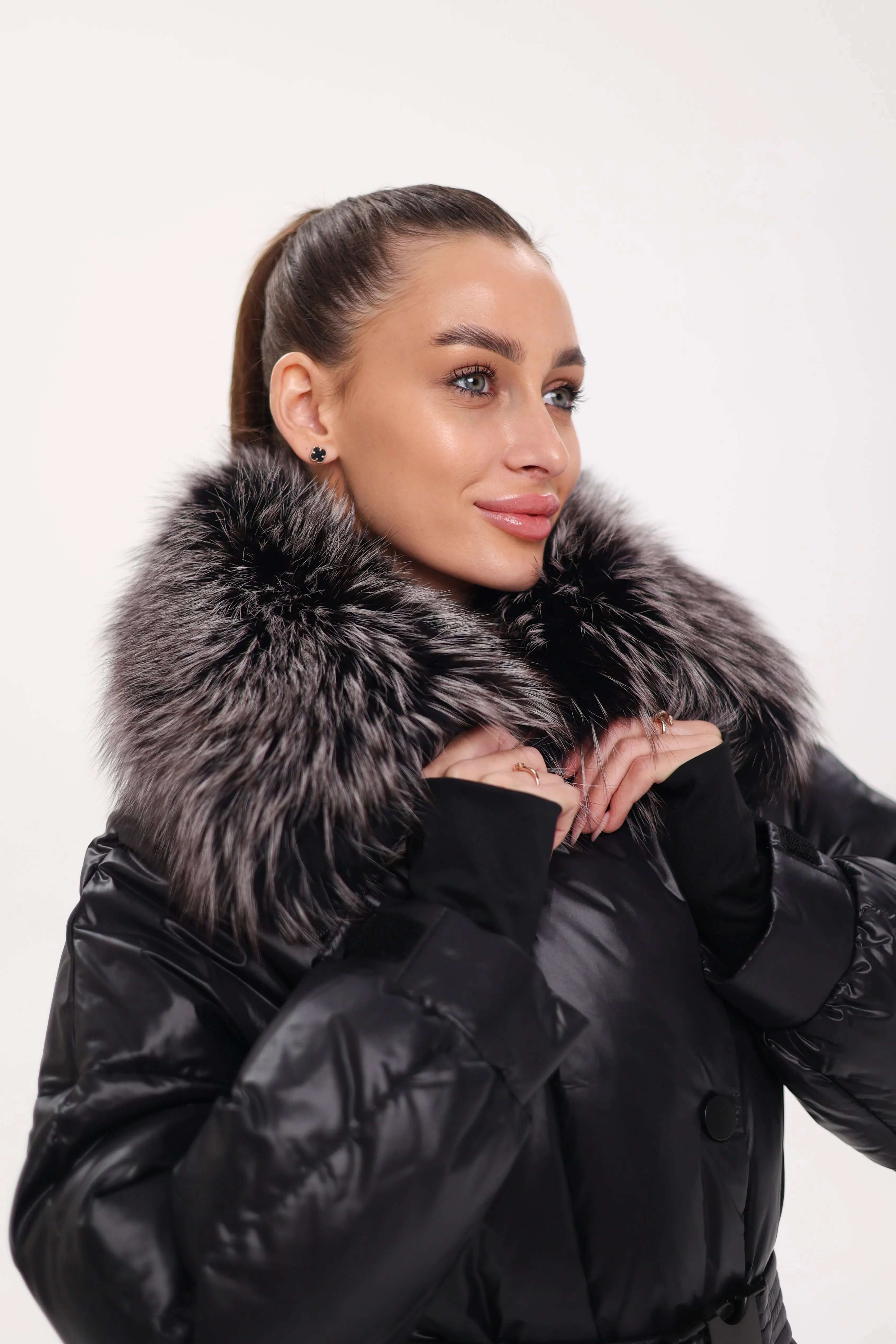 Pre-order. Ships November 20. Genuine Silver Fox Fur Trim Down Fill Coat