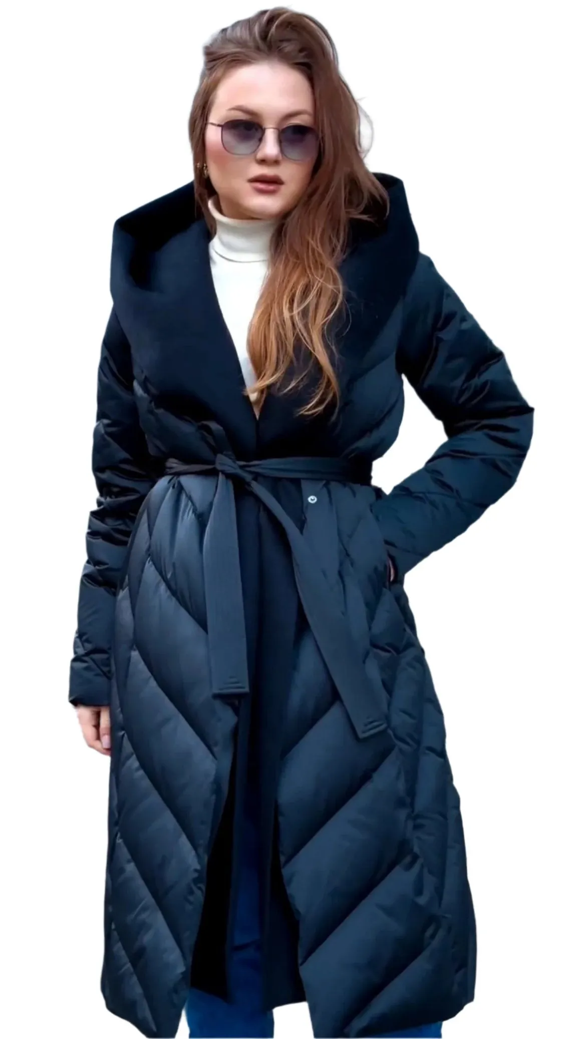 Premium Down Double Hood Belted Coat