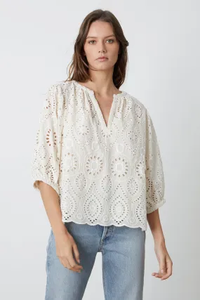 QUINN EYELET V-NECK TOP