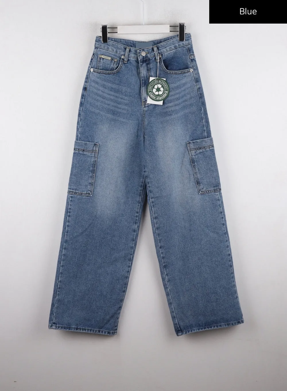 Recycled Polyester Cargo Washed Wide Leg Jeans CD314