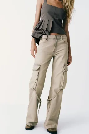 Retro Heavy Industry Loose Cargo Pants Women Spring Wind Waist Straight Women Jeans