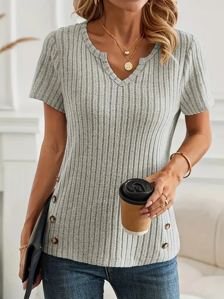 Ribbed Side Button Top