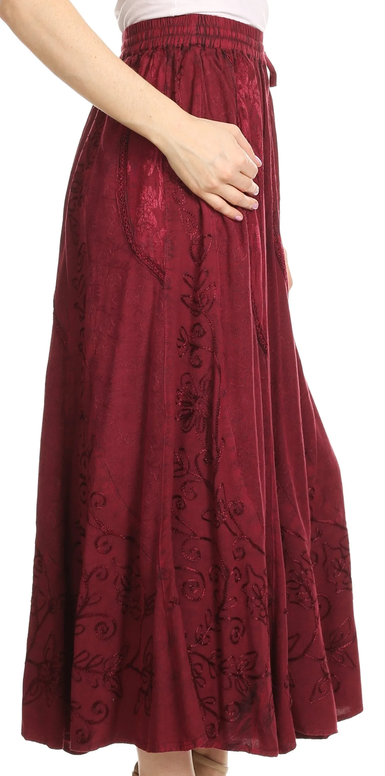 Sakkas Debora Full Length Embroidered Maxi Skirt with Adjustable Waist