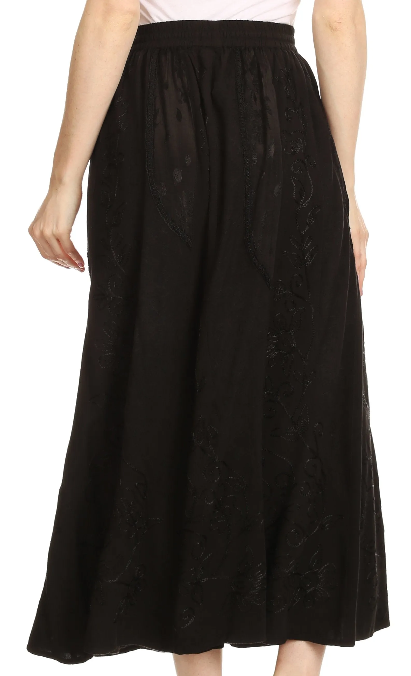 Sakkas Debora Full Length Embroidered Maxi Skirt with Adjustable Waist