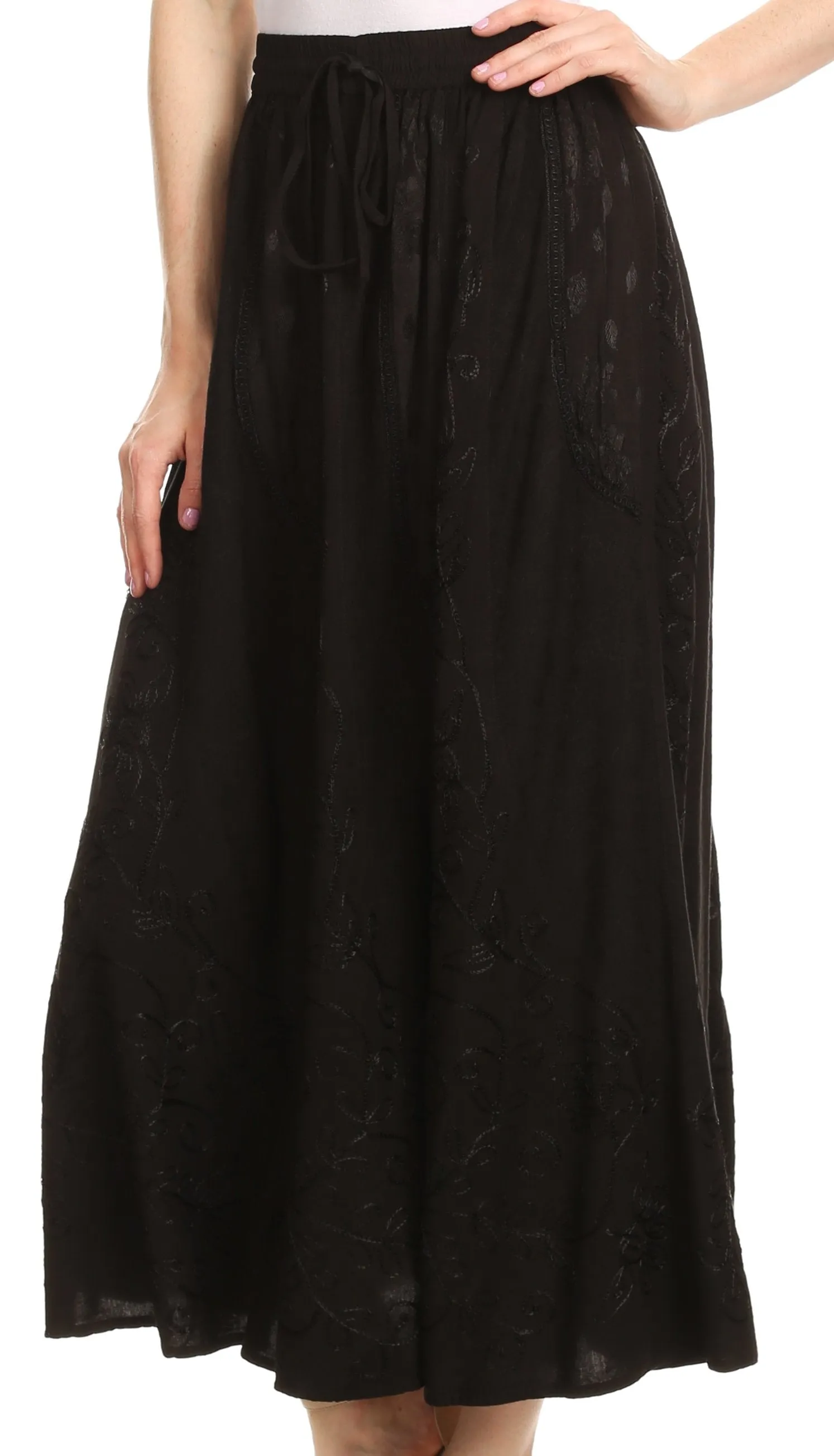 Sakkas Debora Full Length Embroidered Maxi Skirt with Adjustable Waist