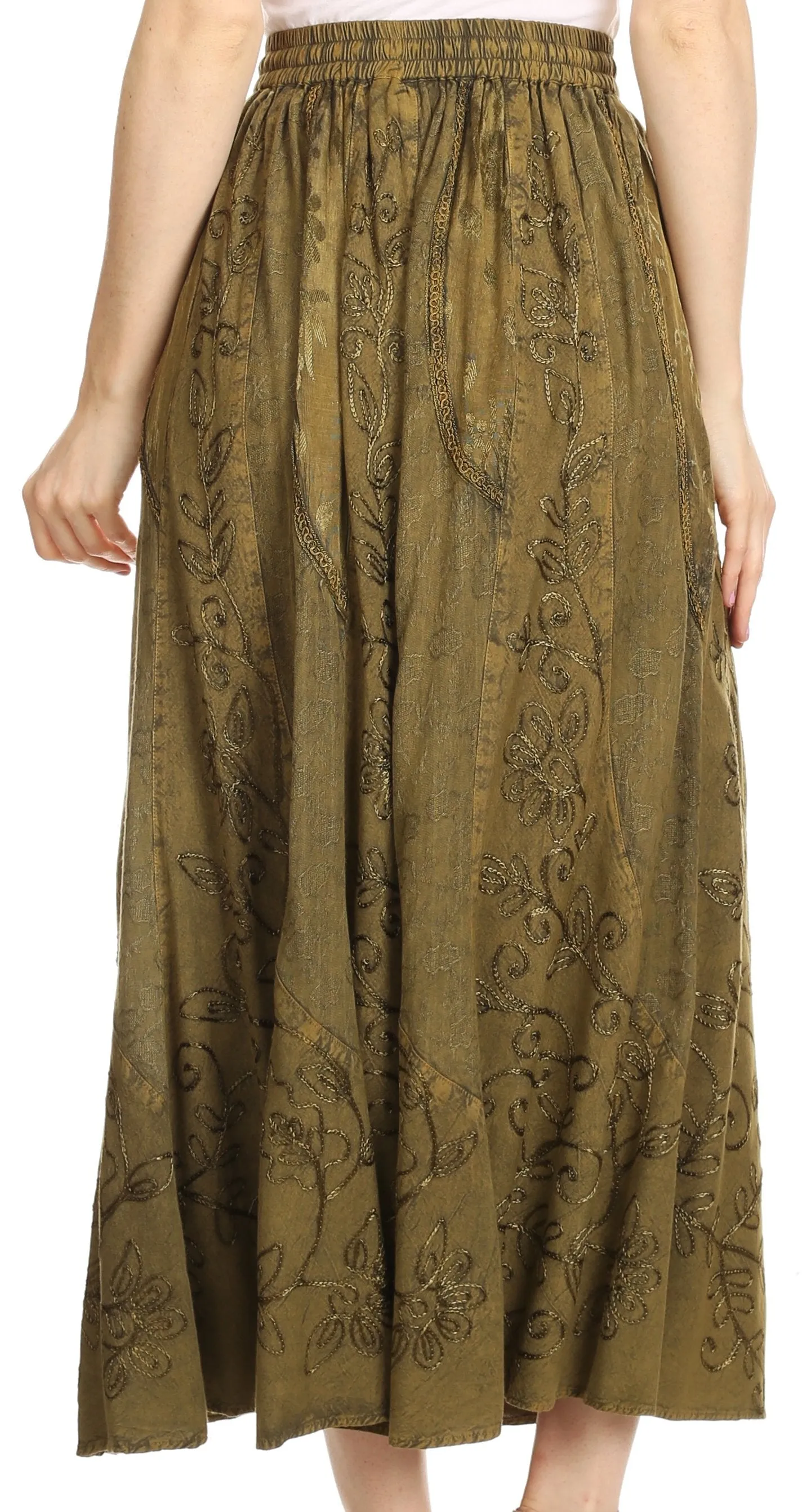 Sakkas Debora Full Length Embroidered Maxi Skirt with Adjustable Waist