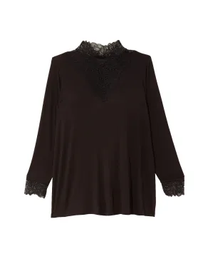 Samantha Lace Mock Neck Top | Black