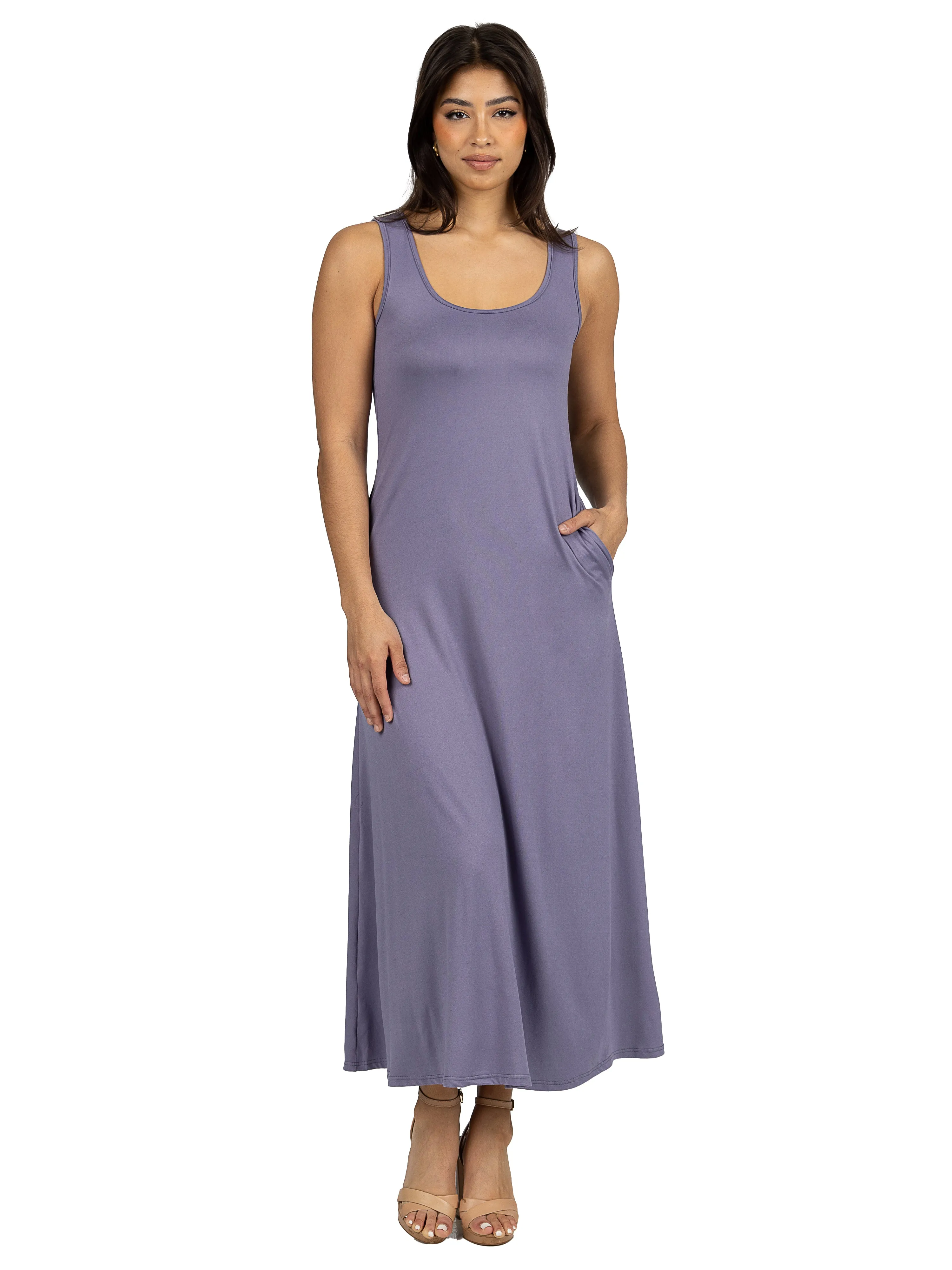 Scoop Neck Sleeveless Maxi Dress with Pockets