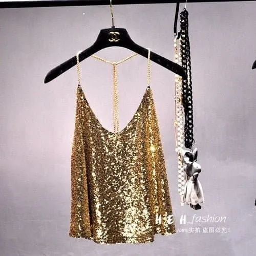 Sequins Camisole - Elegant & Stylish Short-Length Top with Eye-Catching Sequin Embellishments