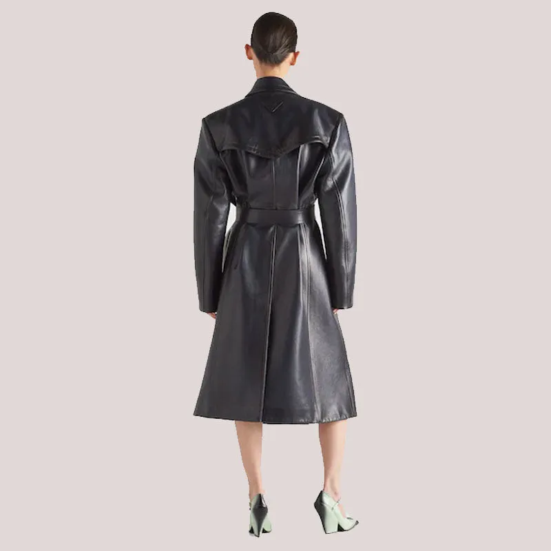 Shop Rfx Women's Double-Breasted Leather Trench Coat 30% Off