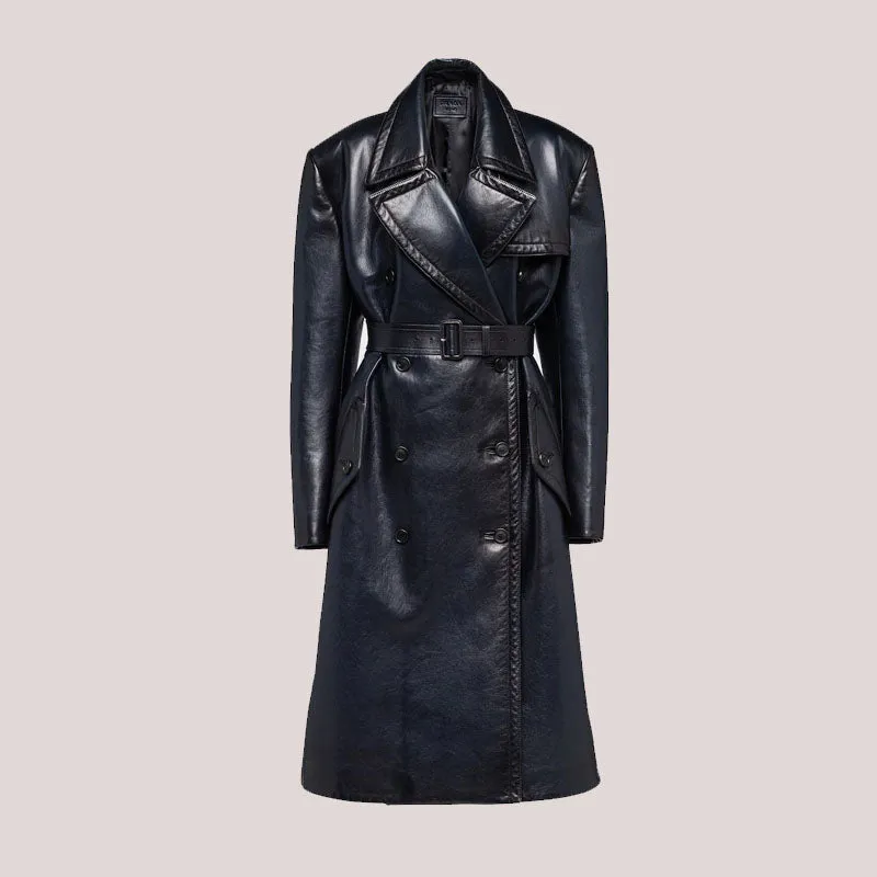 Shop Rfx Women's Double-Breasted Leather Trench Coat 30% Off