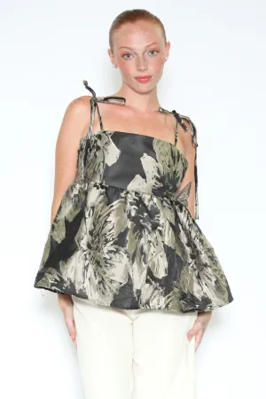 Silk Jacquard Floral Baby Doll Top