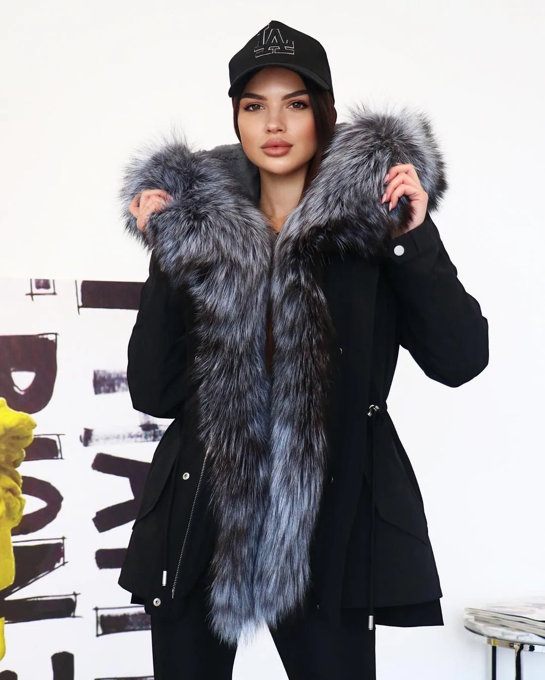 Silver Fox Fur Trim Parka with Rabbit Fur Insulation