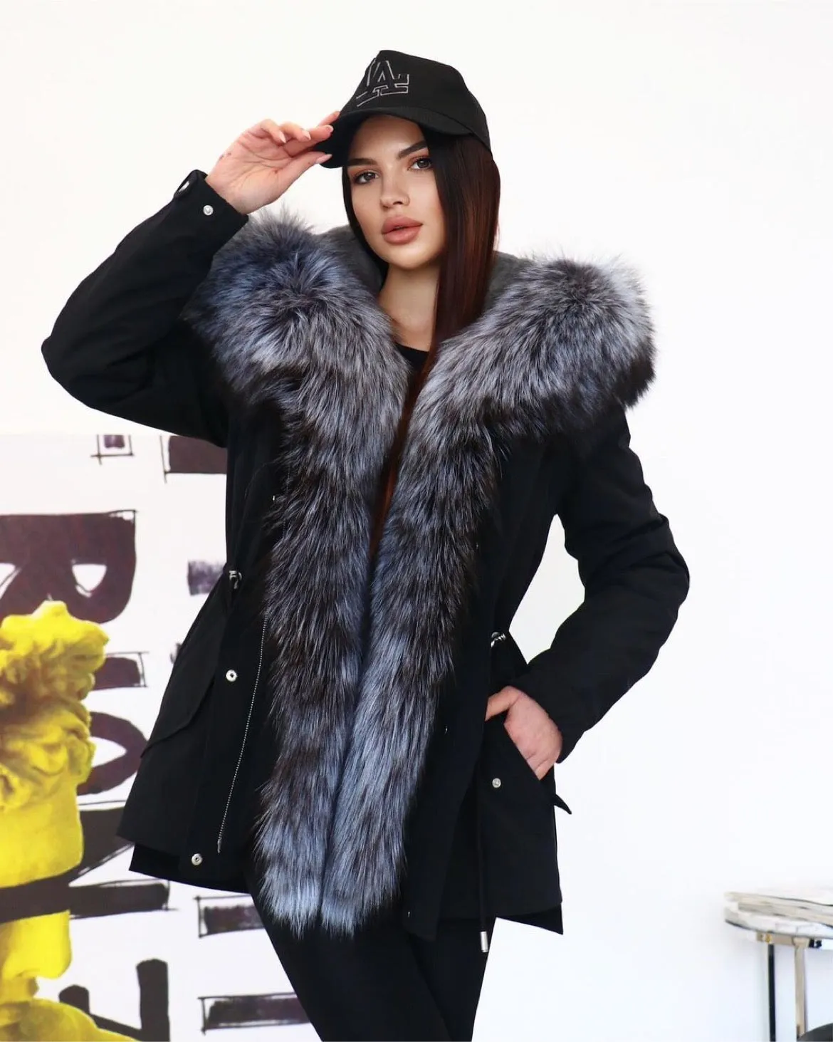 Silver Fox Fur Trim Parka with Rabbit Fur Insulation