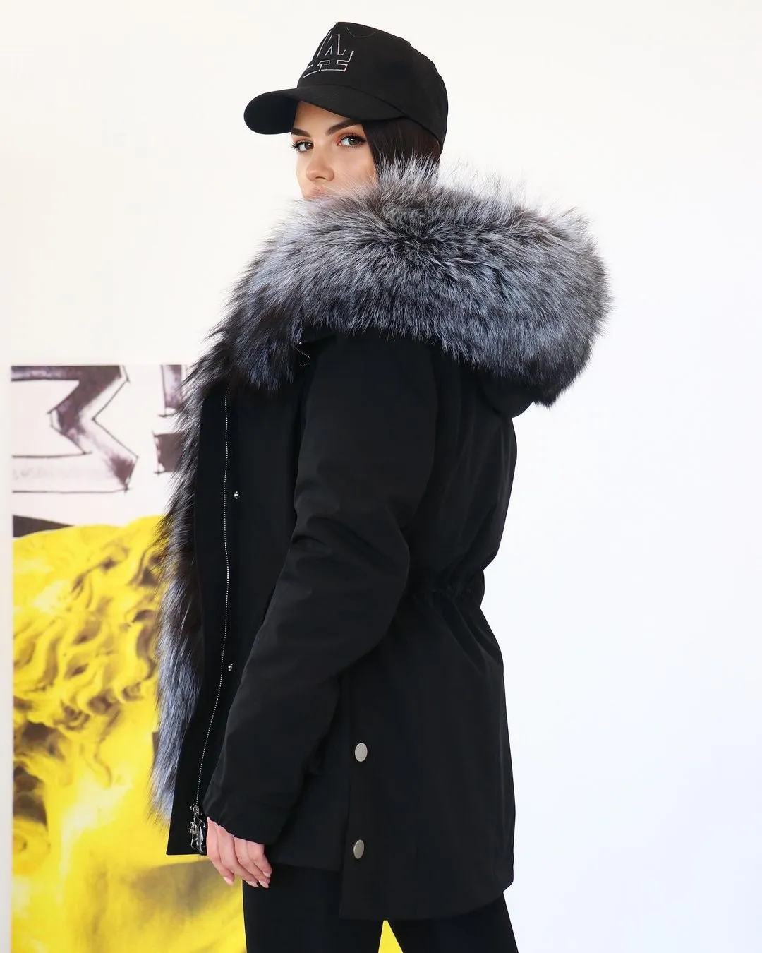 Silver Fox Fur Trim Parka with Rabbit Fur Insulation